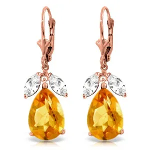 13 Carat 14K Solid Rose Gold Leverback Earrings Citrine Rose Topaz