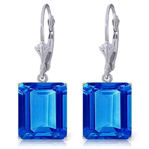 13 Carat 14K Solid White Gold Leverback Earrings Blue Topaz