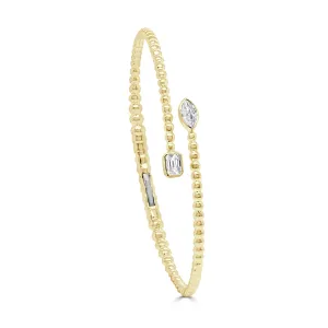 14K Gold Marquise & Emerald Cut Diamond Bangle - 0.52ct