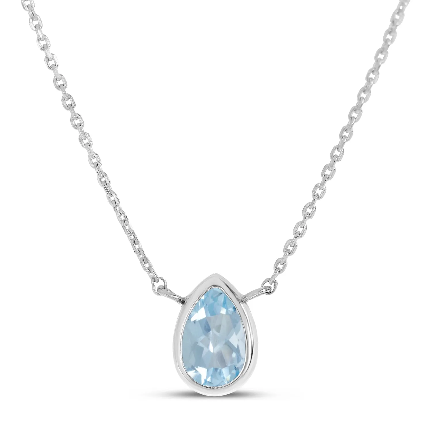 14K Gold Pear Aquamarine Birthstone Necklace