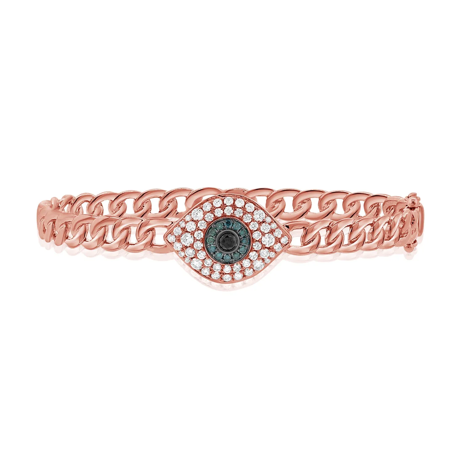 14K Gold Sapphire & Diamond Evil Eye  Bangle
