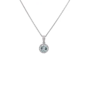 14k White Aquamarine & Diamond Pendant D.10tw 18"
