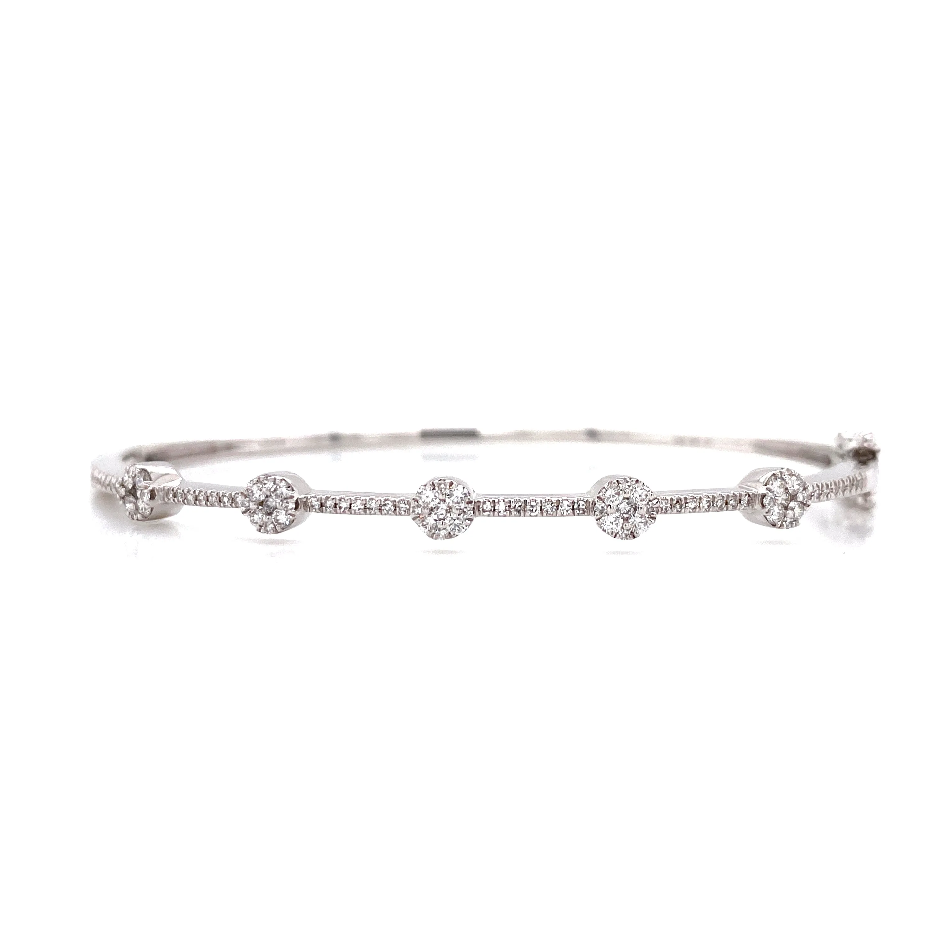 14K White Gold Diamond Cluster Station Bangle