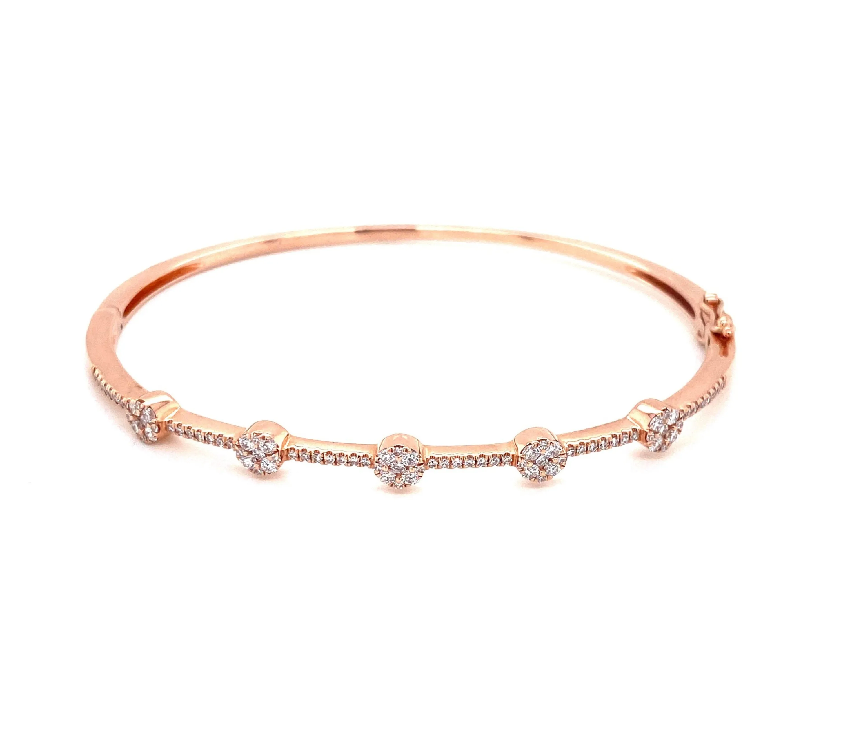 14K White Gold Diamond Cluster Station Bangle