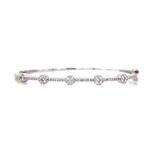 14K White Gold Diamond Cluster Station Bangle