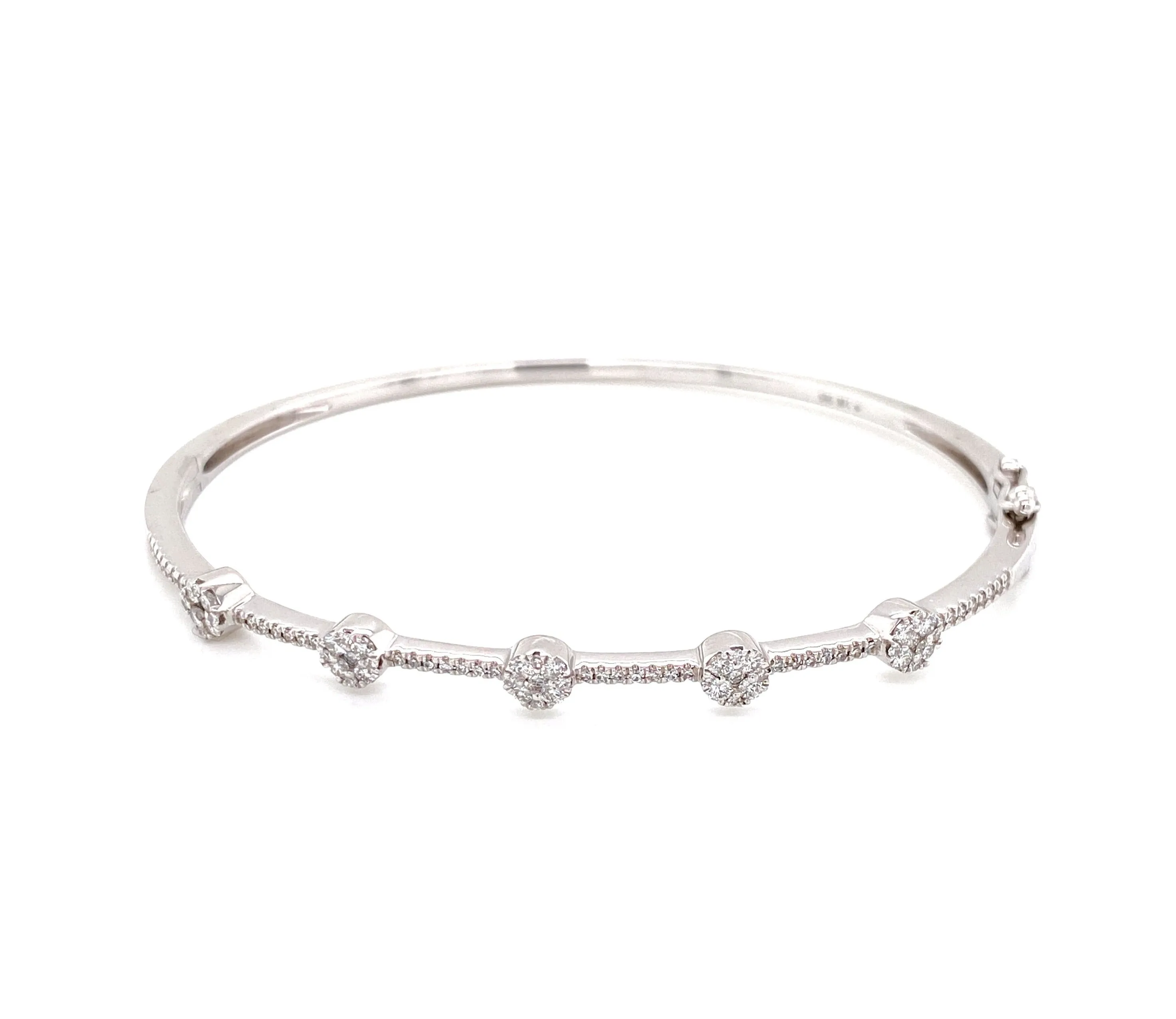 14K White Gold Diamond Cluster Station Bangle