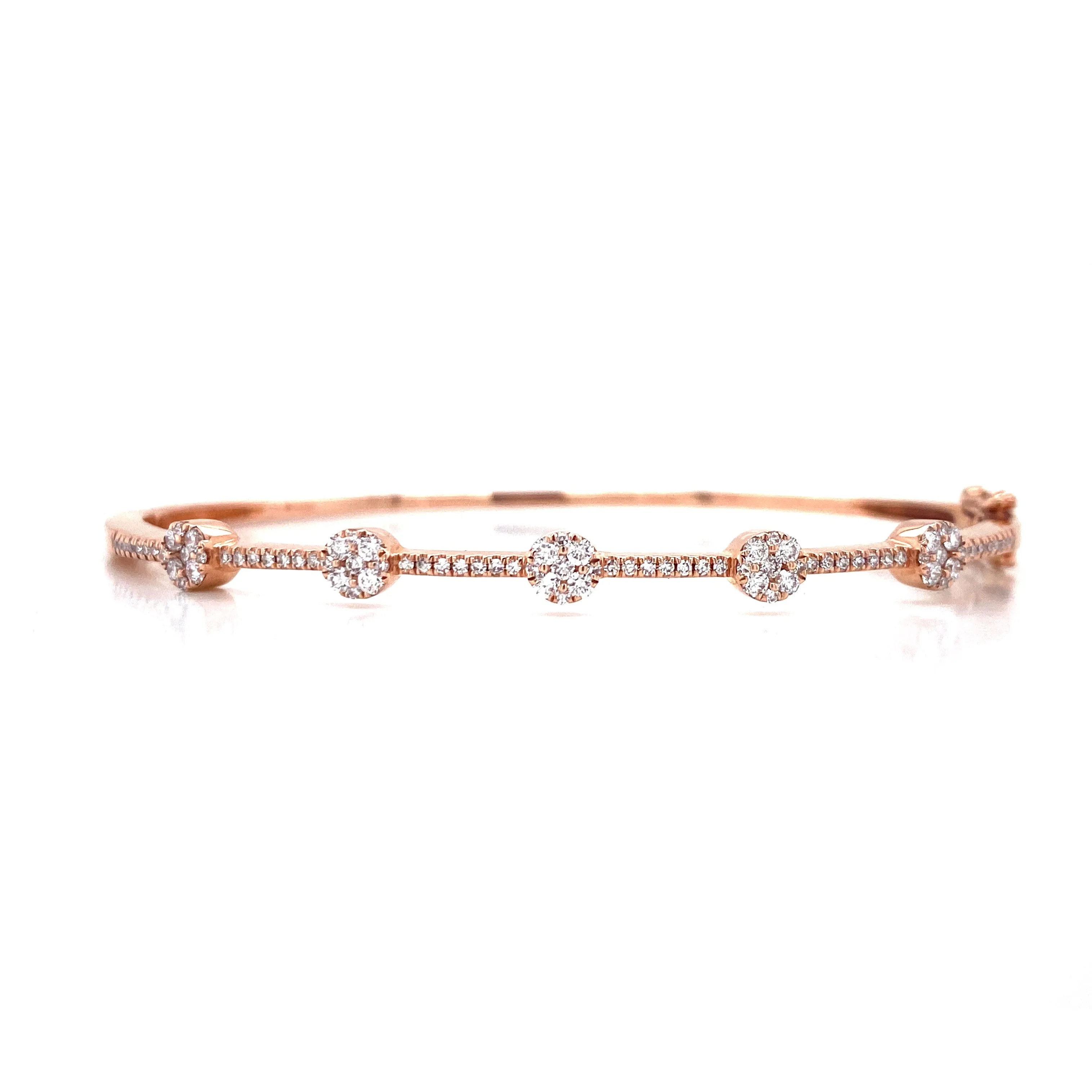 14K White Gold Diamond Cluster Station Bangle