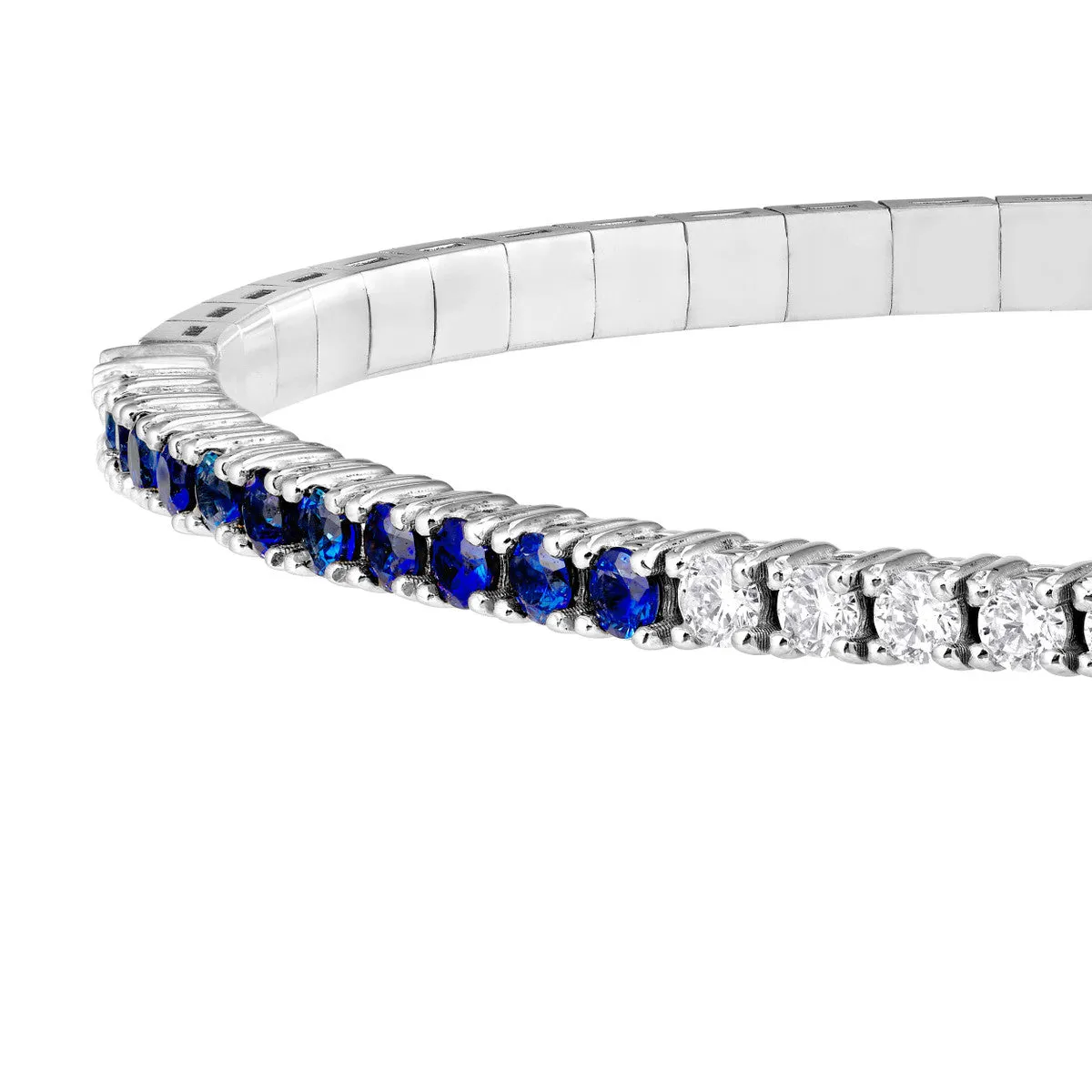 14K White Gold Flexible Tennis Bangle with Diamonds and Sapphires - 7-inch - by Dazyle