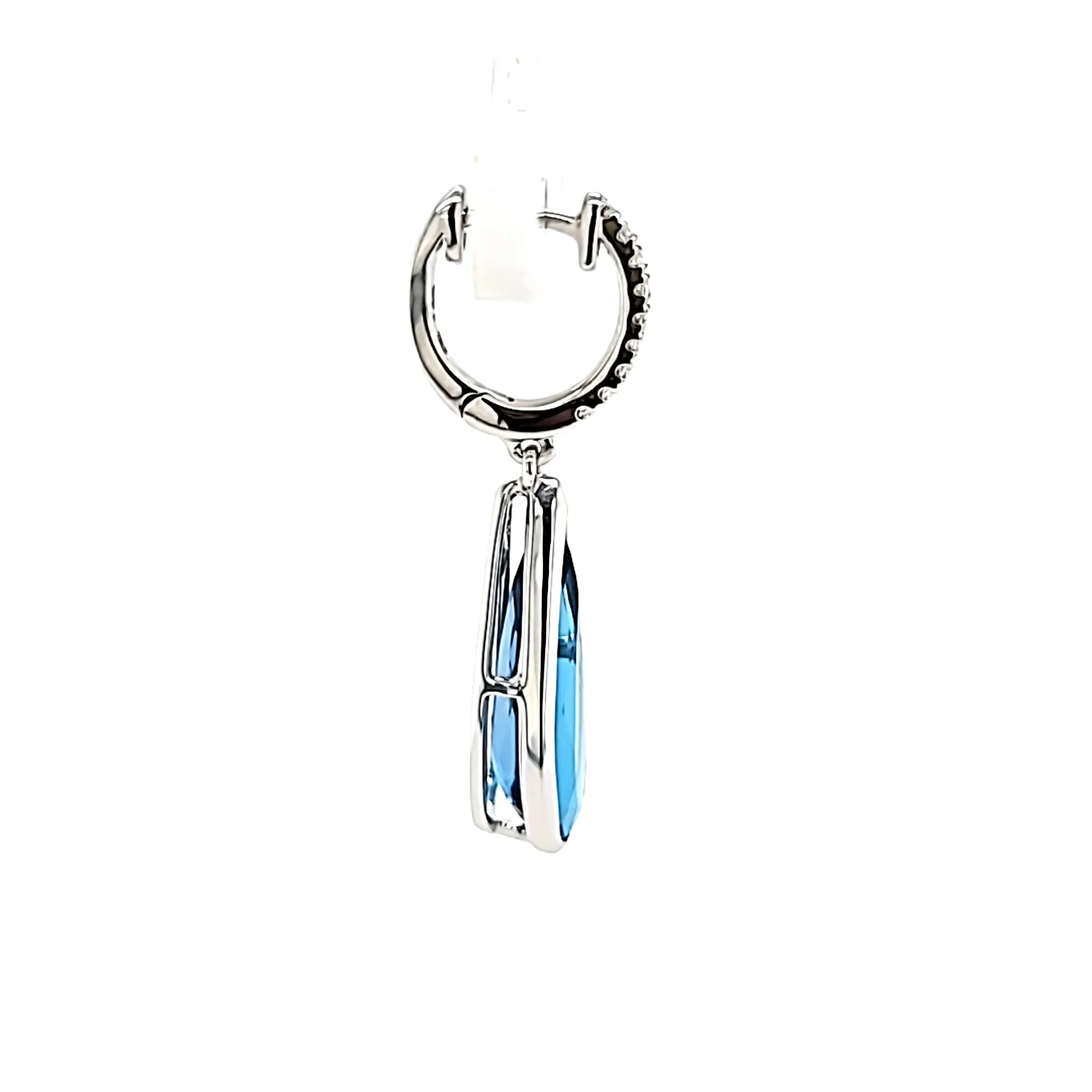 14k White Gold London Blue Topaz & Diamond Hoop Dangle Earrings (I8017)