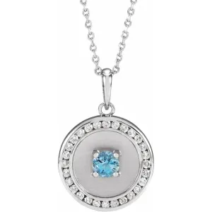 14K White Gold Natural Aquamarine & 1/4 CTW Natural Diamond Disc 16-18" Necklace