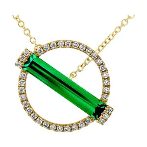 14K Yellow Chatham Emerald and Lab Grown Diamond 18 inch Necklace
