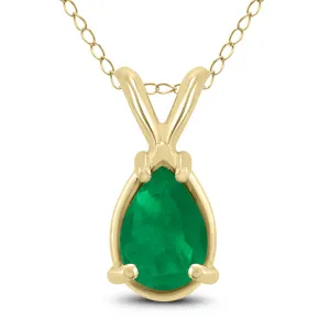 14K Yellow Gold 6X4Mm Pear Emerald Pendant