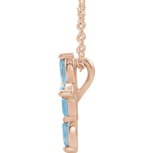 14KT GOLD .35 CTW MARQUISE AQUAMARINE PETITE CROSS NECKLACE