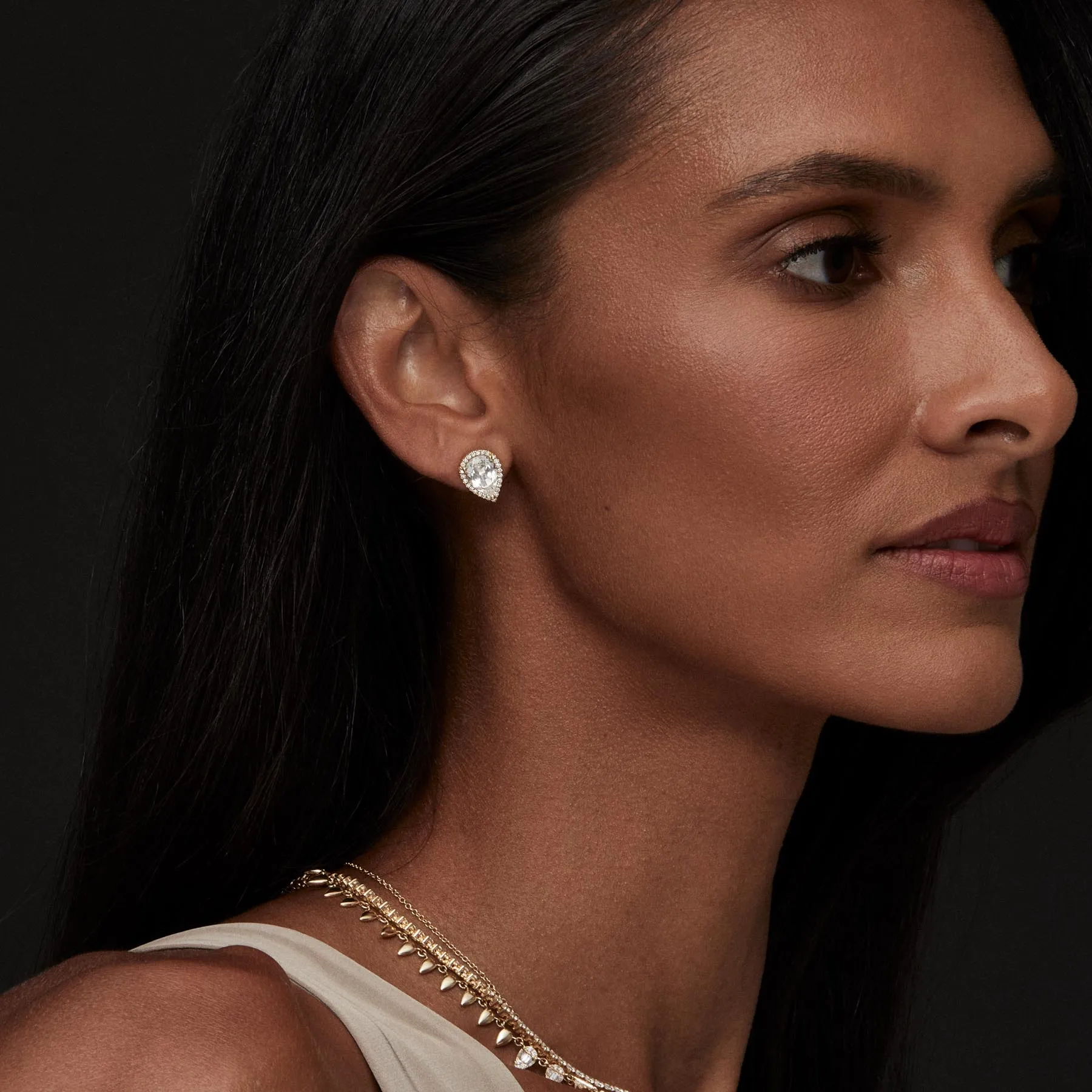 14KT Yellow Gold White Topaz Diamond Sophie Earrings