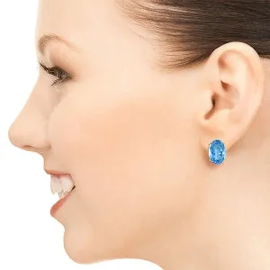 16 Carat 14K Solid Yellow Gold French Clips Earrings Natural Blue Topaz