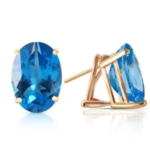 16 Carat 14K Solid Yellow Gold French Clips Earrings Natural Blue Topaz