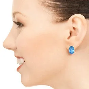 16 Carat 14K Solid Yellow Gold French Clips Earrings Natural Blue Topaz
