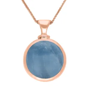 18ct Rose Gold Whitby Jet Aquamarine Double Sided Round Dinky Fob Necklace
