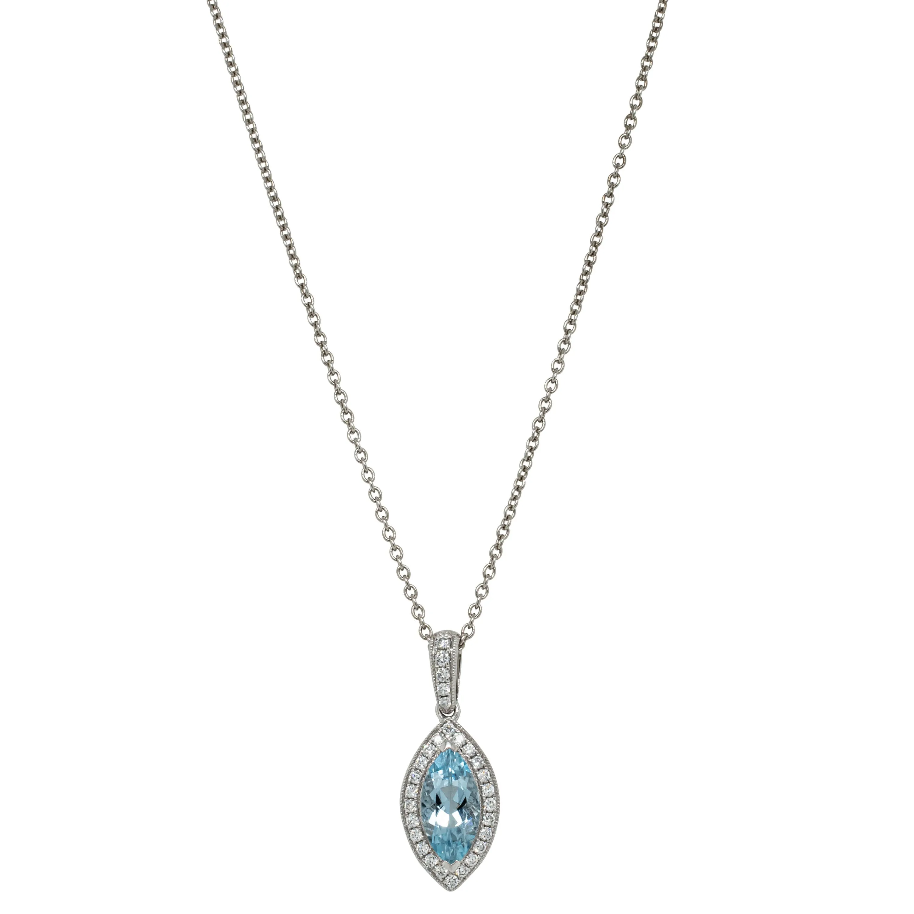 18ct White Gold .93ct Aquamarine & Diamond Aurora Pendant