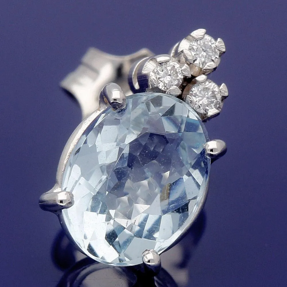 18ct White Gold Aquamarine and Diamond Drop Stud Earrings
