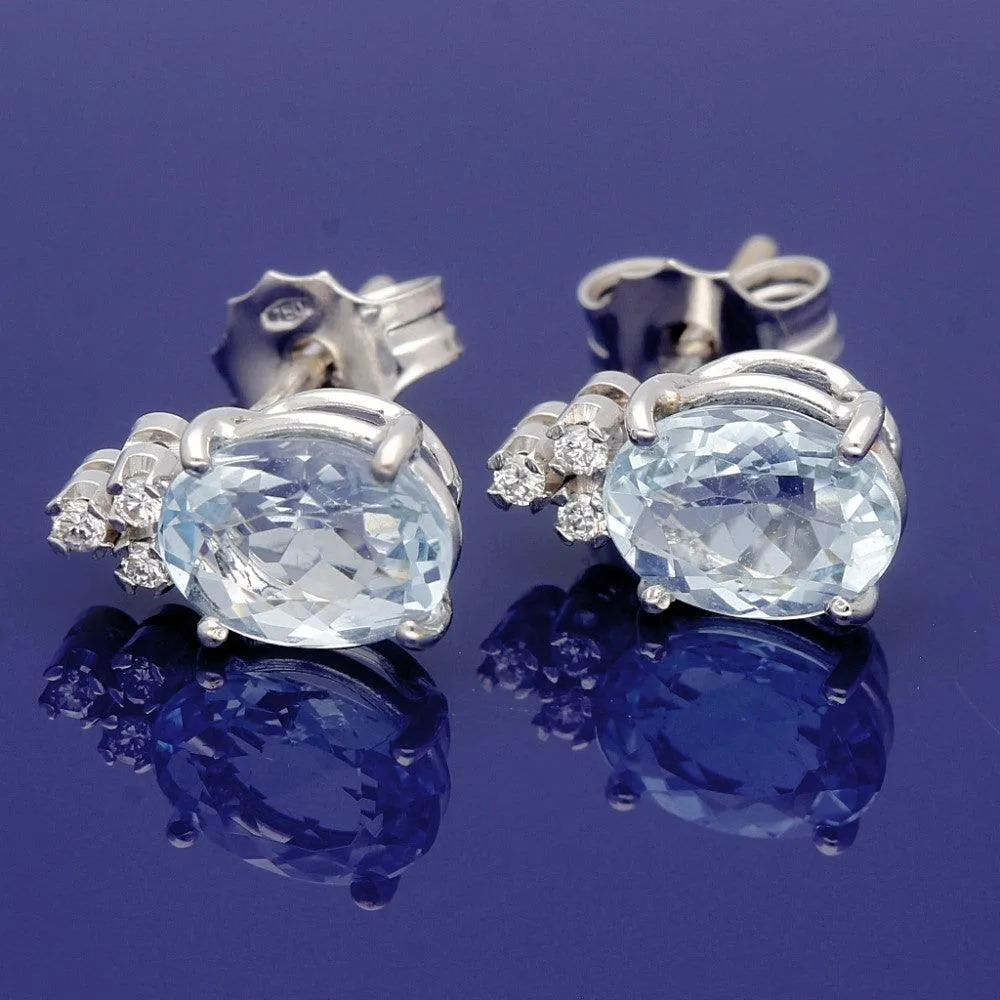 18ct White Gold Aquamarine and Diamond Drop Stud Earrings