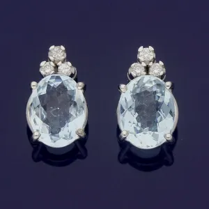 18ct White Gold Aquamarine and Diamond Drop Stud Earrings