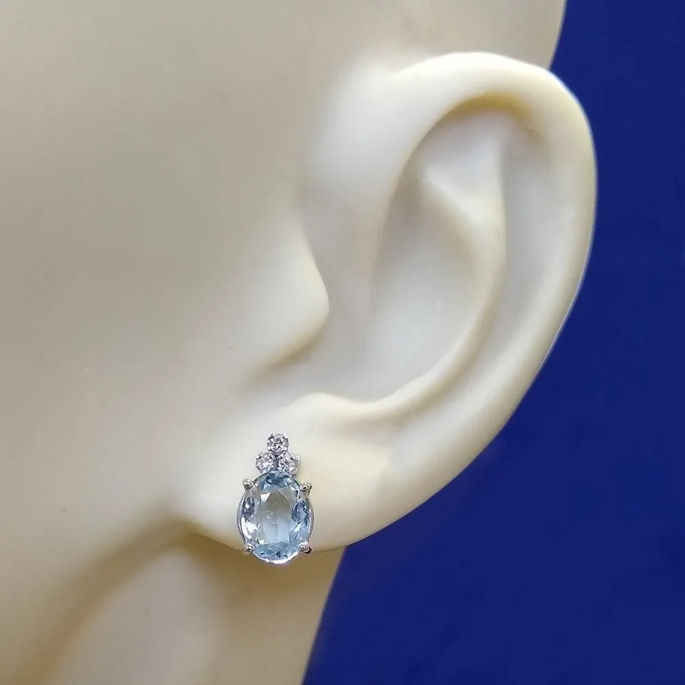 18ct White Gold Aquamarine and Diamond Drop Stud Earrings