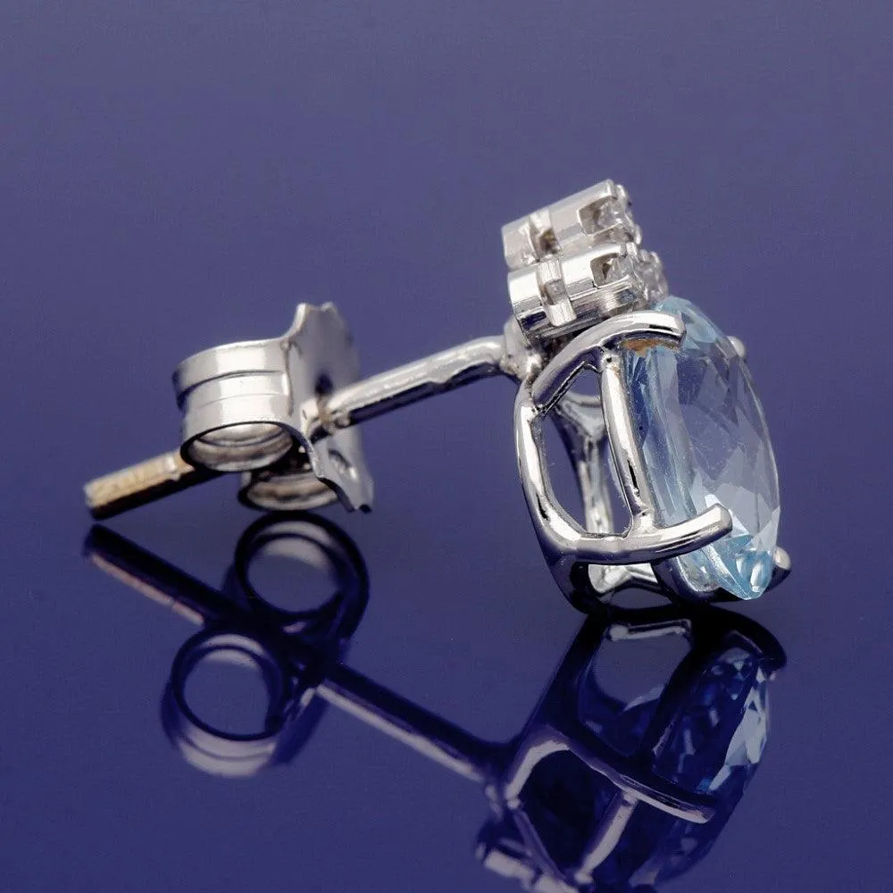 18ct White Gold Aquamarine and Diamond Drop Stud Earrings