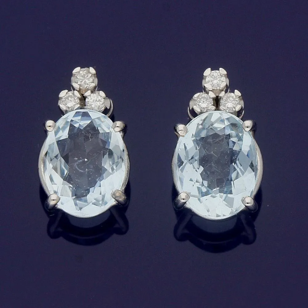18ct White Gold Aquamarine and Diamond Drop Stud Earrings
