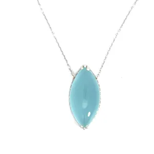 18k White Gold Marquise Aquamarine Necklace with a Hidden Diamond Halo