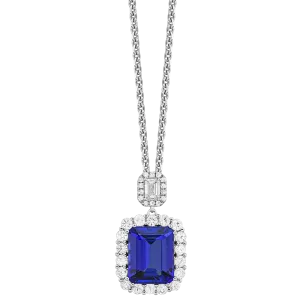 18K White Tanzanite and Natural Diamond 17 inch Necklace