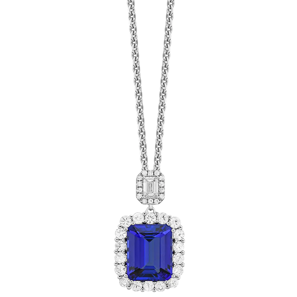 18K White Tanzanite and Natural Diamond 17 inch Necklace