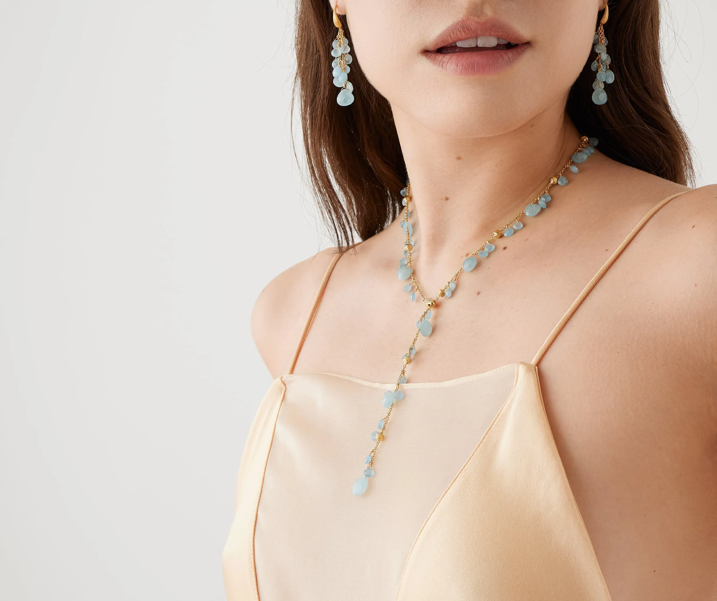18K Yellow Gold Aquamarine Lariat Necklace