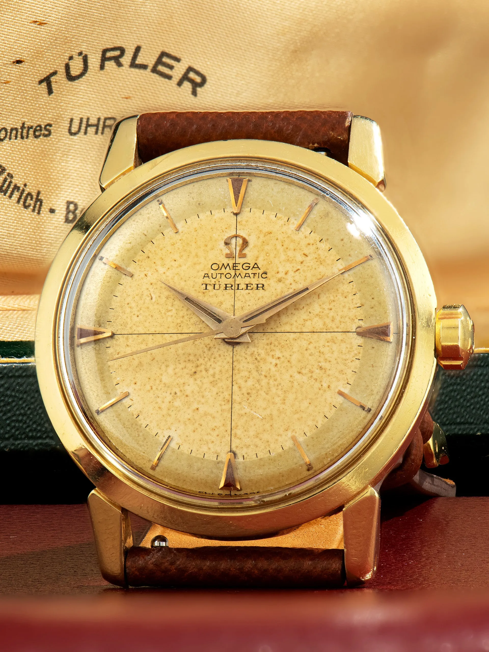 1956 Omega Seamaster 18K YG (Ref. 2866 SC) Crosshair “Türler” Dial W/ Türler Box