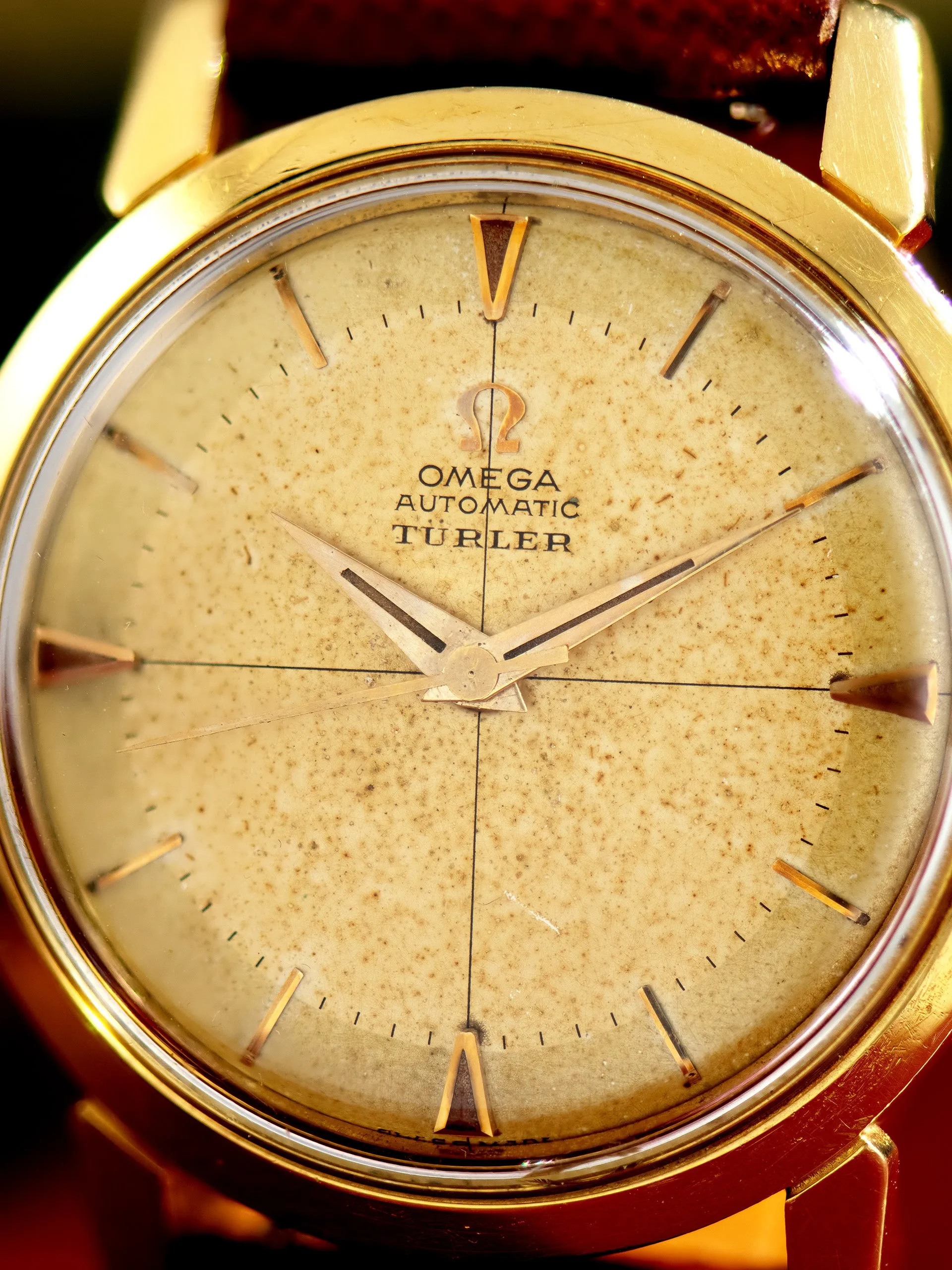 1956 Omega Seamaster 18K YG (Ref. 2866 SC) Crosshair “Türler” Dial W/ Türler Box