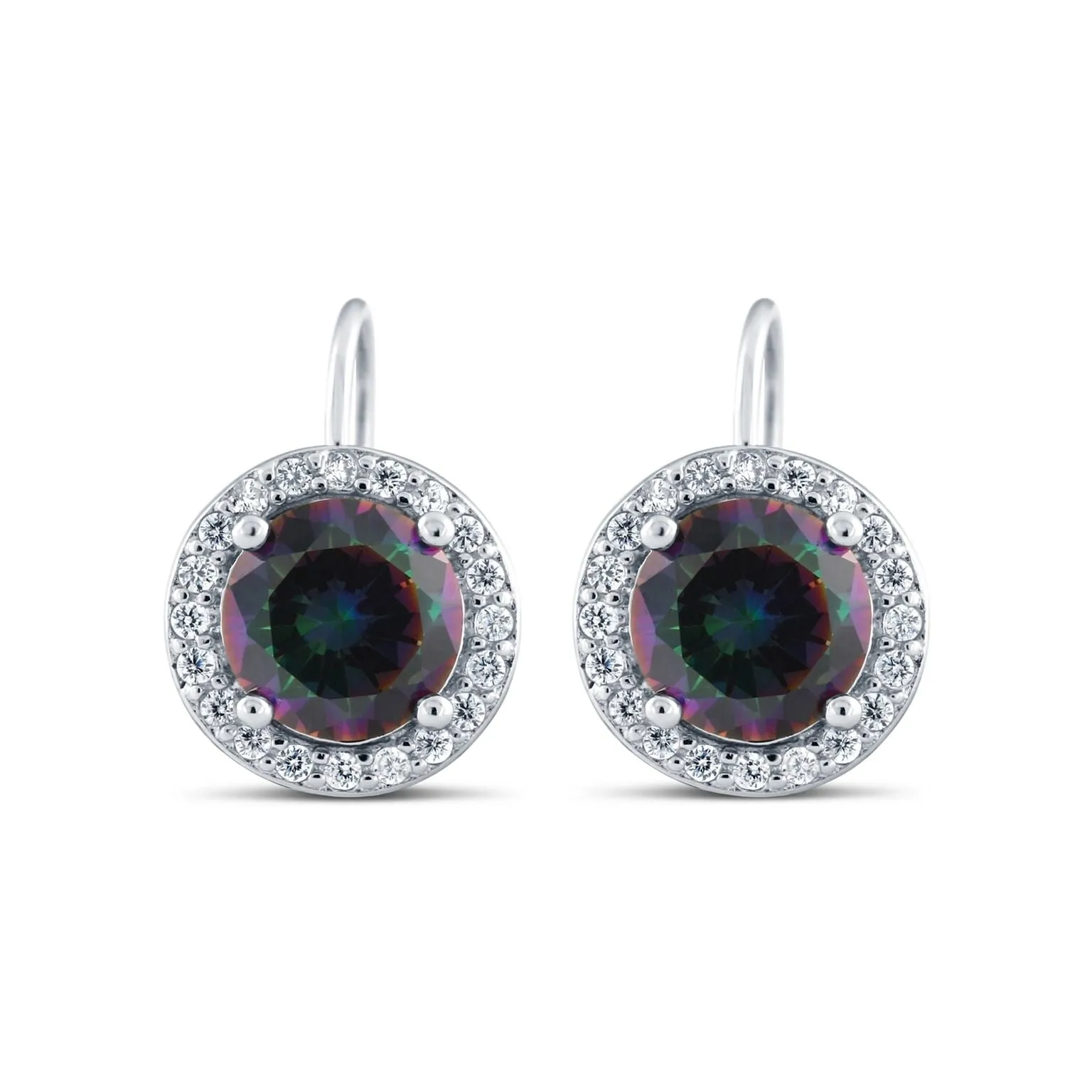 2 Carat CZ Mystic Topaz Leverback Earrings White sterling Silver Gold Tone 7mm