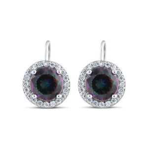 2 Carat CZ Mystic Topaz Leverback Earrings White sterling Silver Gold Tone 7mm