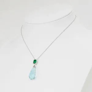 25.62 / 1.30 cts Emerald With Aquamarine Drop Gem Necklace