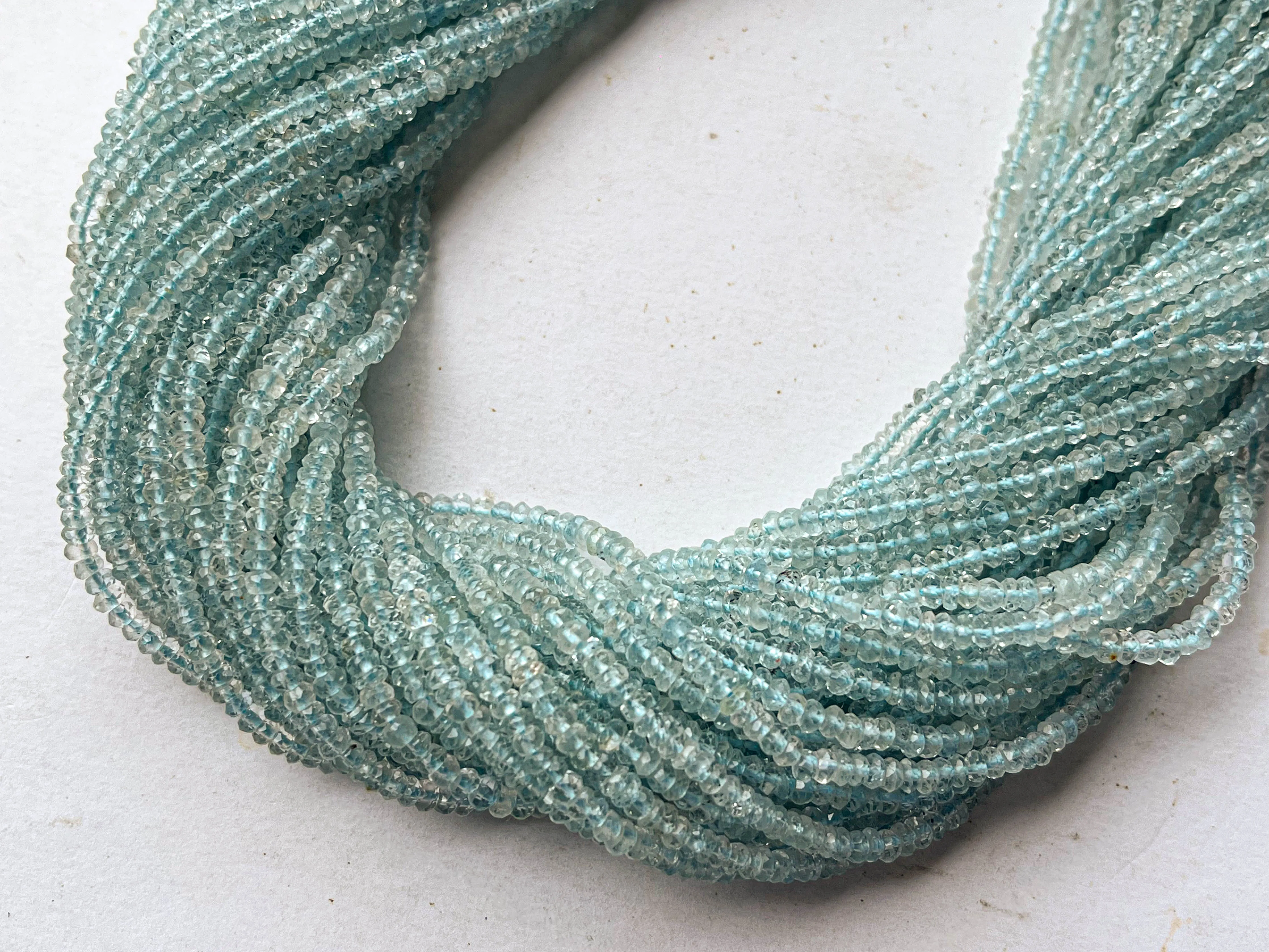 2.75mm Aquamarine Micro Faceted Rondelle Beads