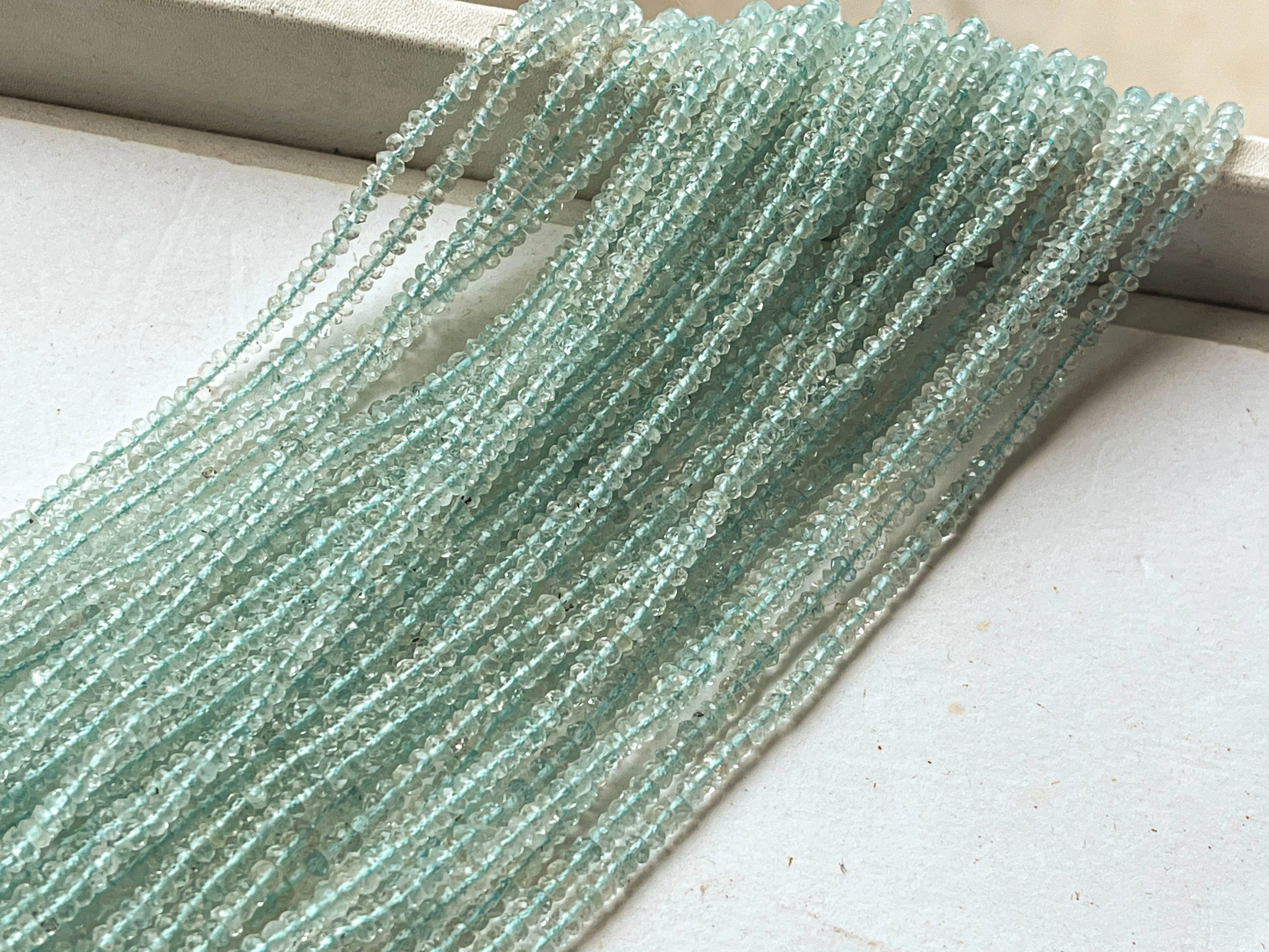 2.75mm Aquamarine Micro Faceted Rondelle Beads