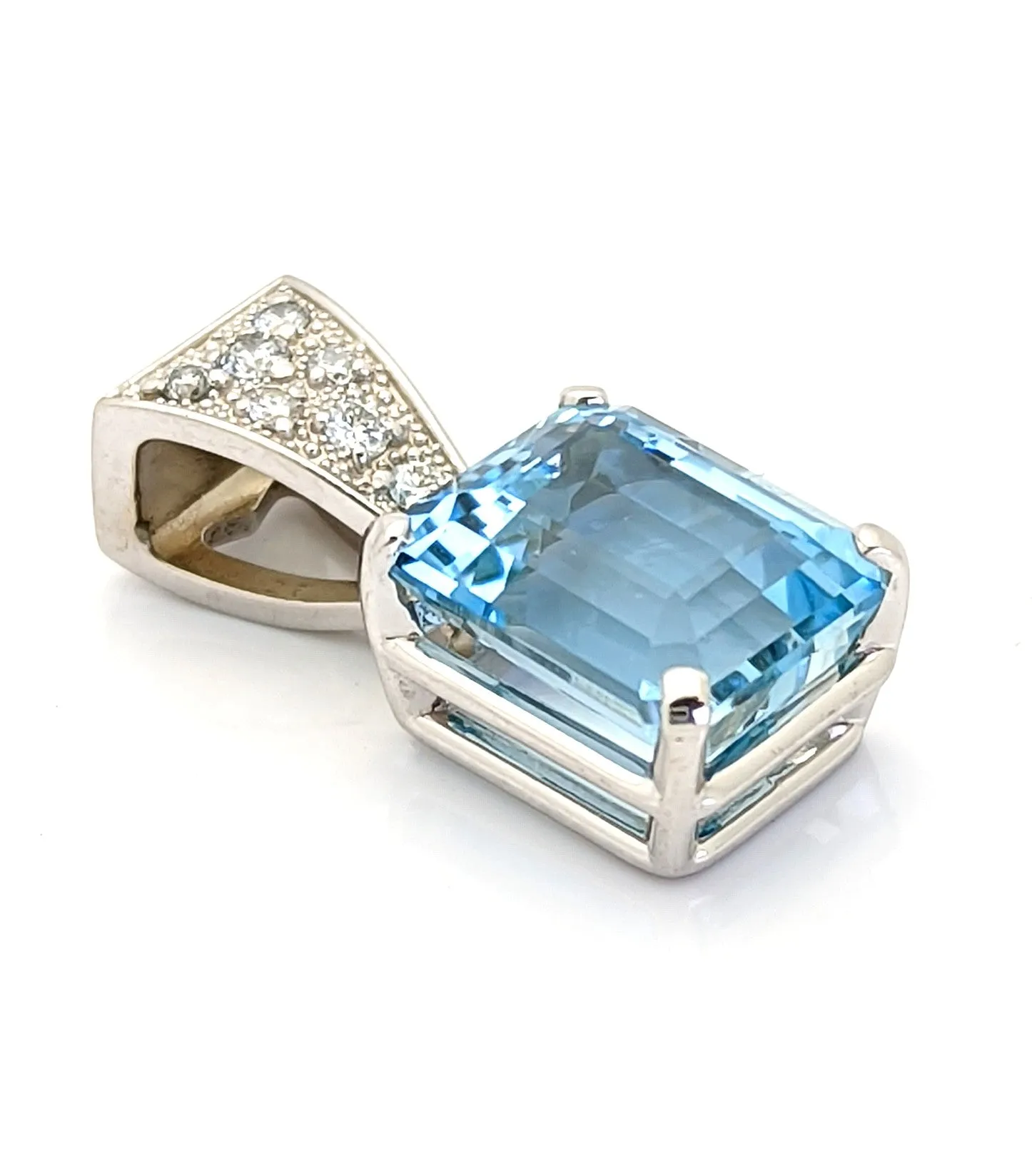 3 Carat Aquamarine Diamond Pendant 14K Solid White Gold