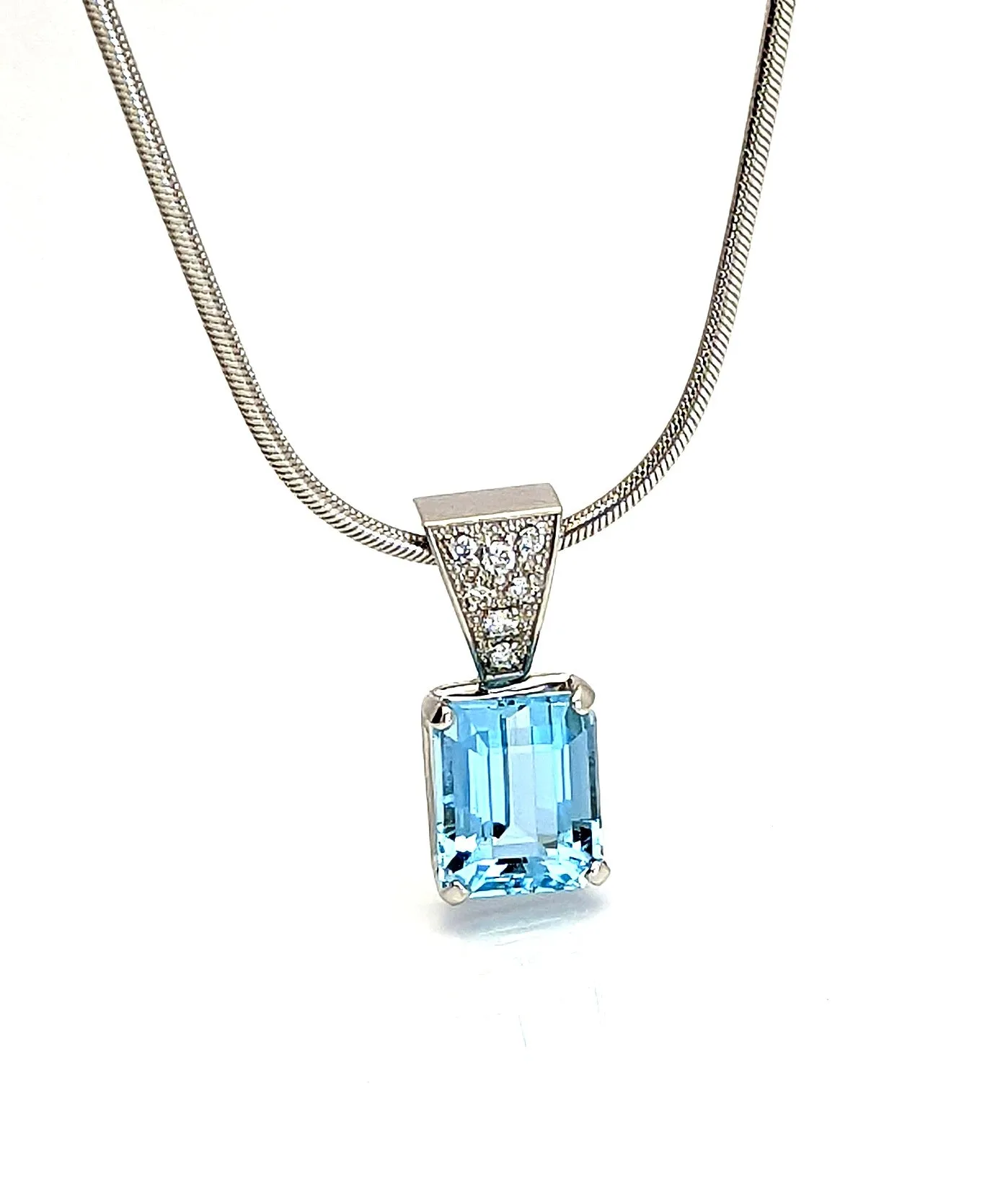 3 Carat Aquamarine Diamond Pendant 14K Solid White Gold