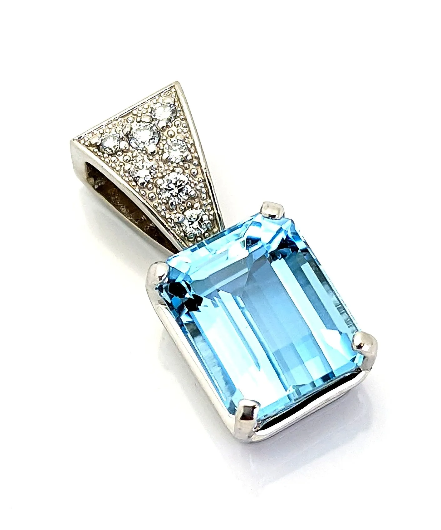 3 Carat Aquamarine Diamond Pendant 14K Solid White Gold