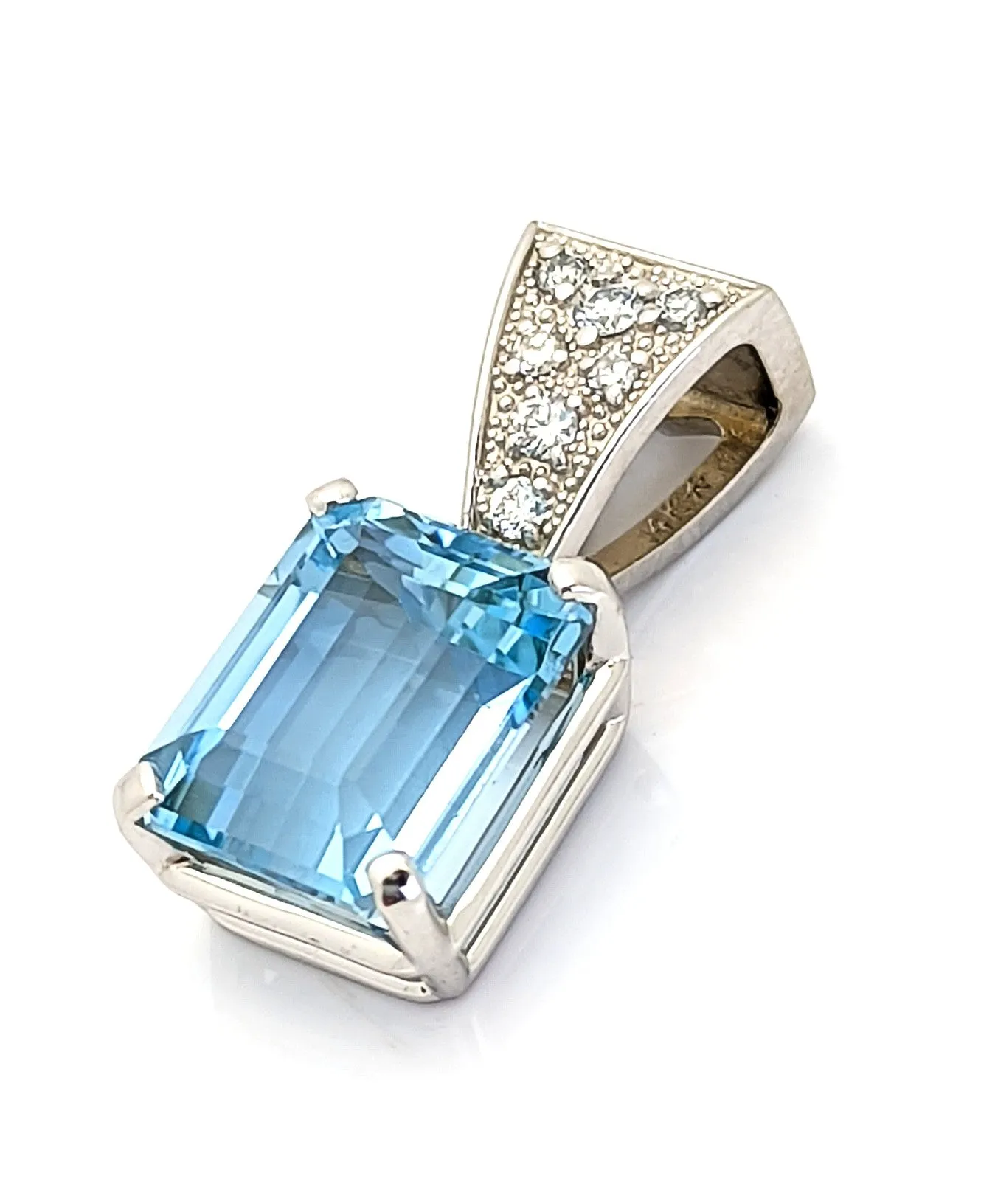 3 Carat Aquamarine Diamond Pendant 14K Solid White Gold