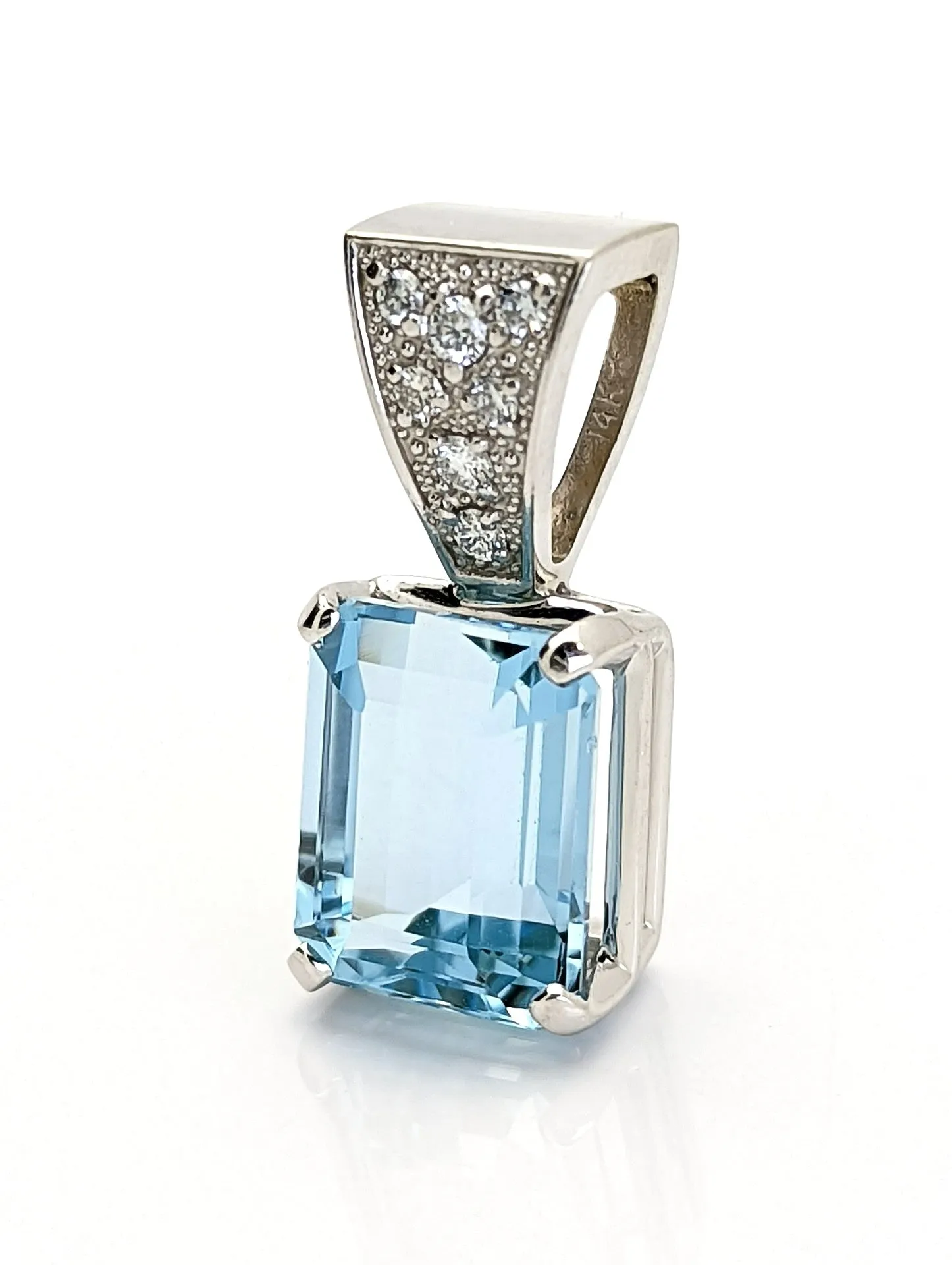 3 Carat Aquamarine Diamond Pendant 14K Solid White Gold