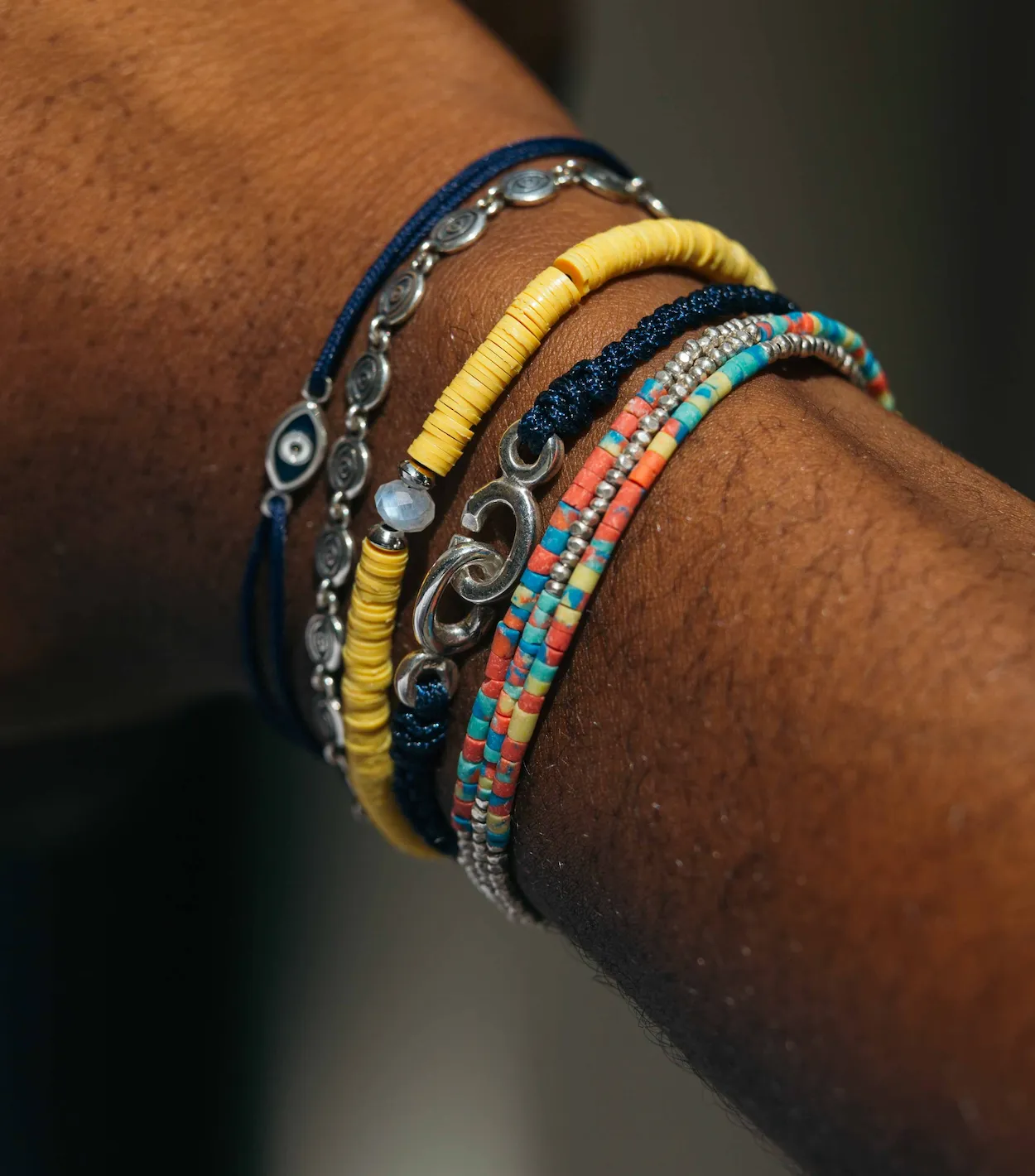 3 Laps Bracelet With Afghani And Sterling Silver Beads