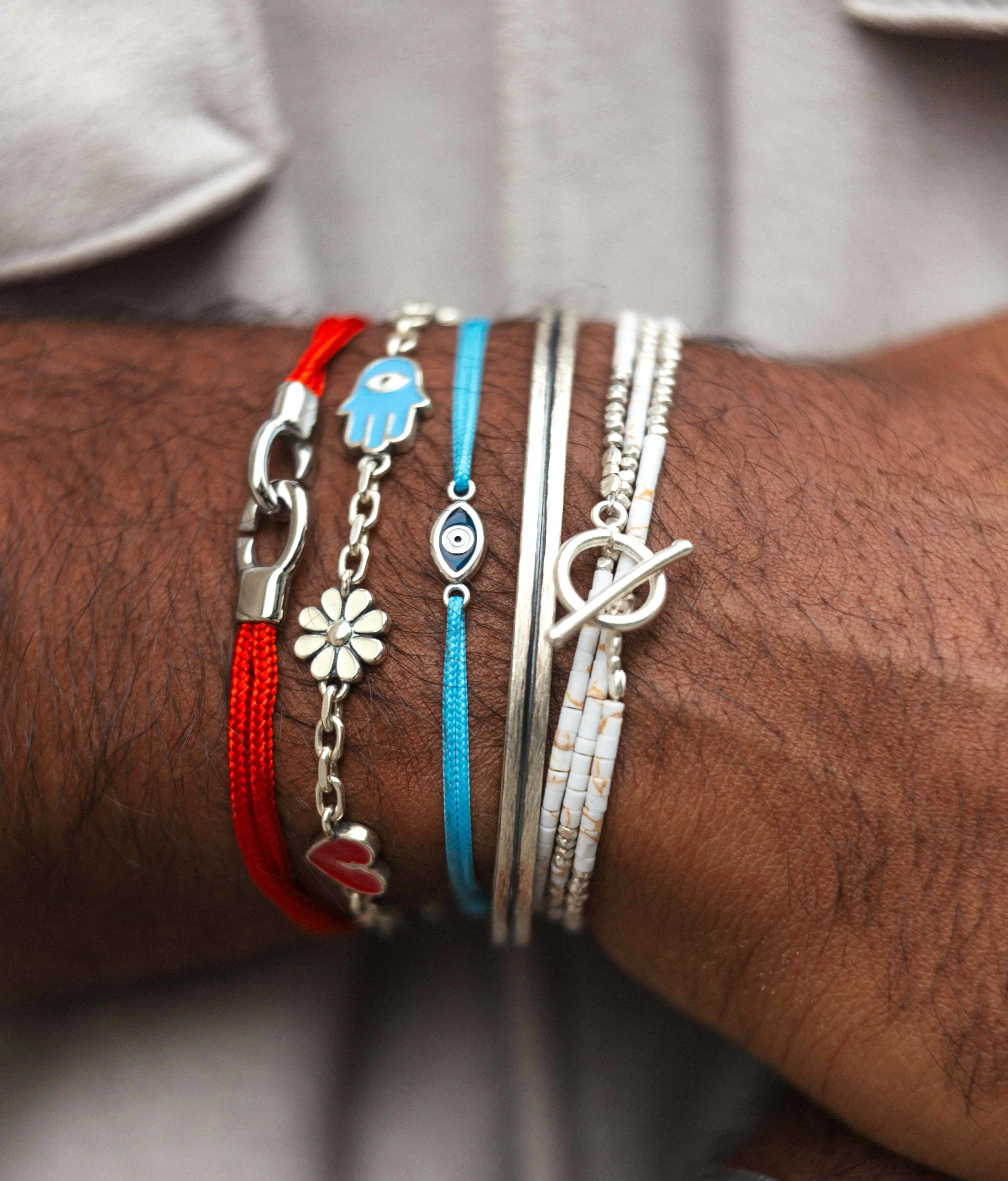 3 Laps Bracelet With Afghani And Sterling Silver Beads