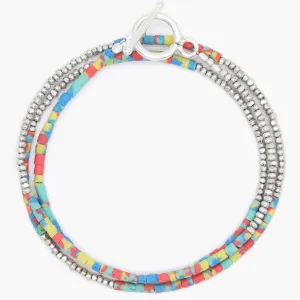 3 Laps Bracelet With Afghani And Sterling Silver Beads