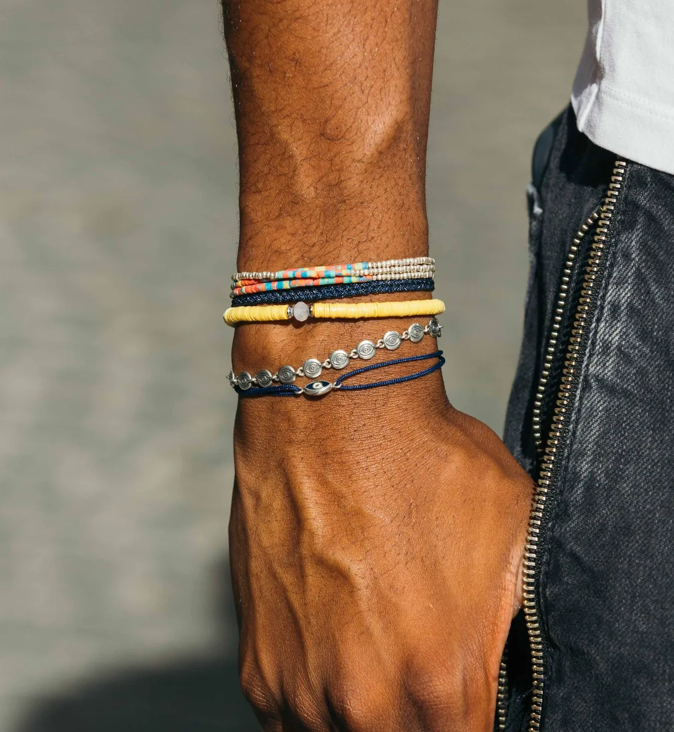 3 Laps Bracelet With Afghani And Sterling Silver Beads