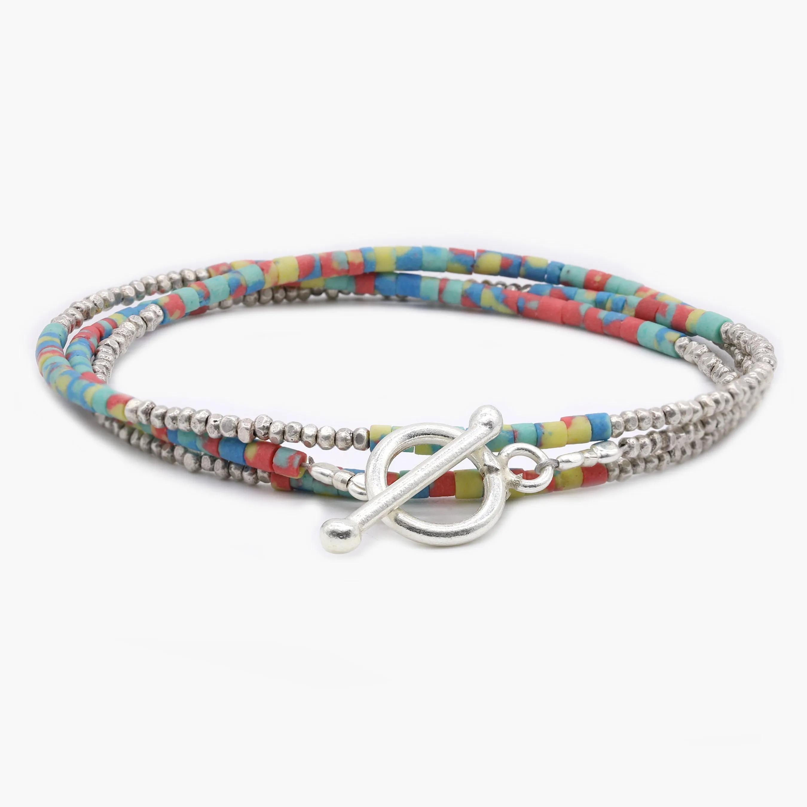 3 Laps Bracelet With Afghani And Sterling Silver Beads